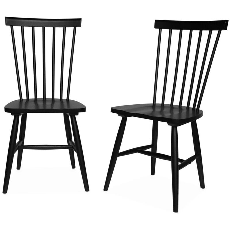 Lot de 2 chaises noires à barreaux en bois d'hévéa. ROMIE. L 50.8 x P 44.2 x H 90cm