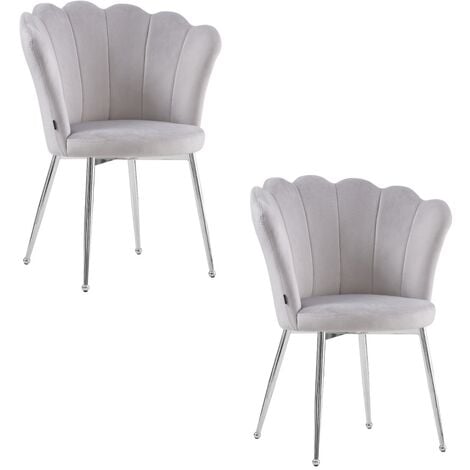 HOMY FRANCE Lot de 2 chaises NYMPHEA Chrome assise Velours Gris