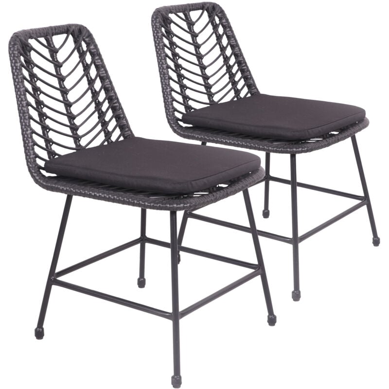 Lot de 2 chaises en rotin synthétique noires avec coussins OKA - black