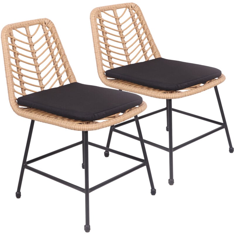 Lot de 2 chaises en rotin synthétique avec coussins oka - brown