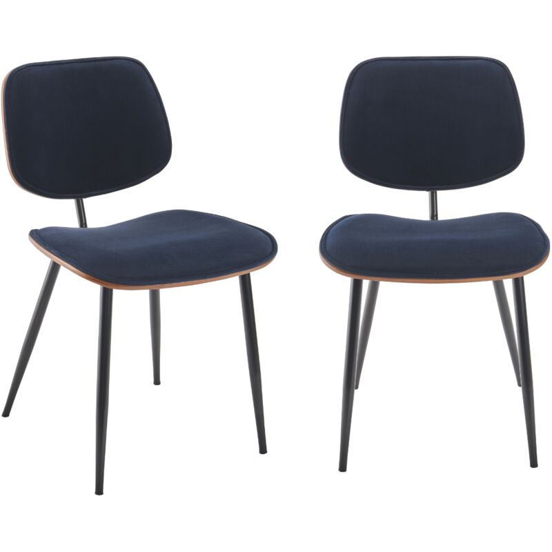 Lot de 2 Chaises en Velours avec Finition Bois - Olympia - Signature - Bleu - Bleu