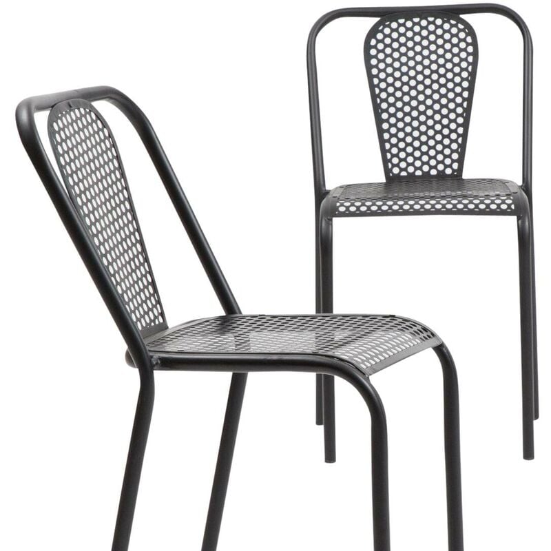 made in meubles - chaise perforée en métal noir julien (lot de 2) - noir