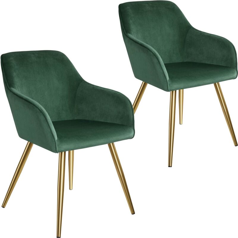 Helloshop26 - Lot de 2 chaises pieds doré siège de salon cuisine salle à manger design élégant vert