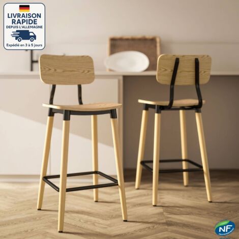 Lot de 2 chaises - Pieds en acier avec finition grain de bois -  Pieds en bois- scandinave+industriel-  Conception ergonomique