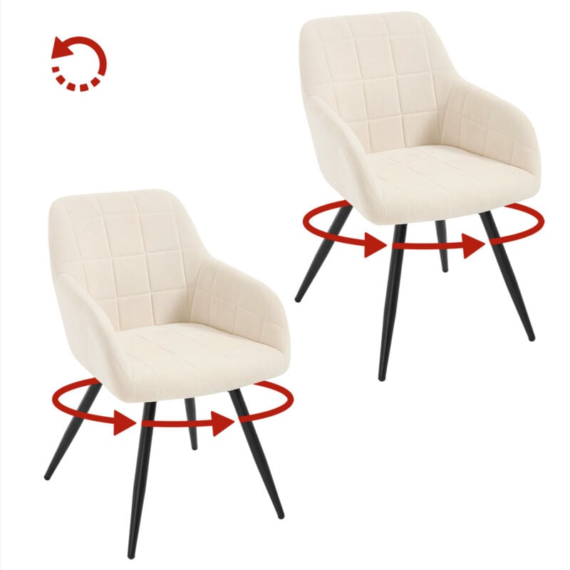 Woltu - Lot de 2 Chaises Pivotante Salle à Manger Fauteuil Salle à Manger en Velours, Pieds en Métal, Beige
