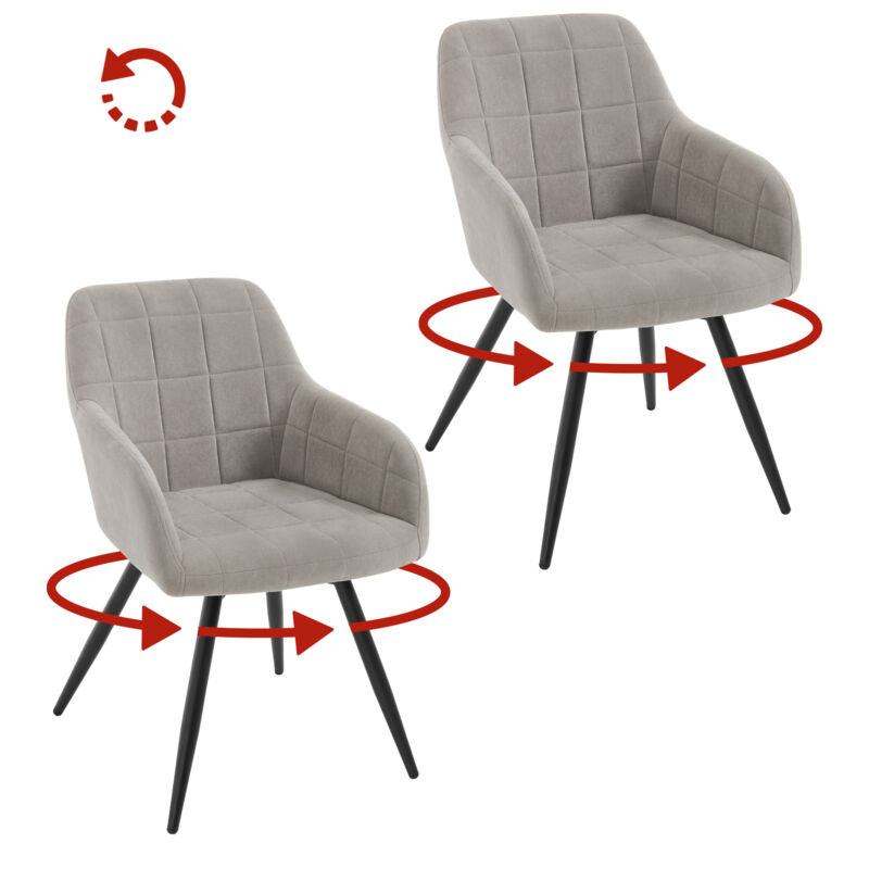 Woltu - Lot de 2 Chaises Pivotante Salle à Manger Fauteuil Salle à Manger en Velours, Pieds en Métal, Gris Clair