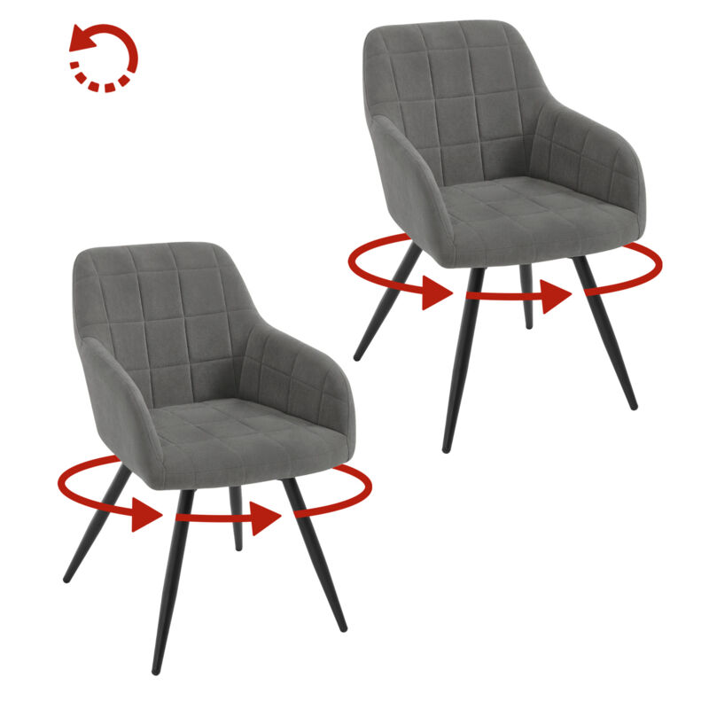 Woltu - Lot de 2 Chaises Pivotante Salle à Manger Fauteuil Salle à Manger en Velours, Pieds en Métal, Gris Foncé