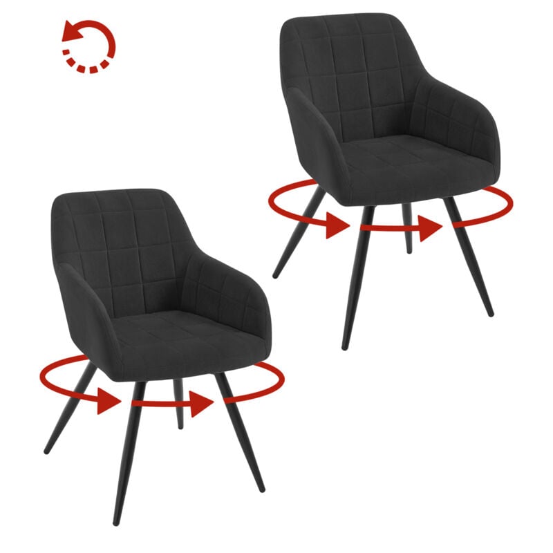 Woltu - Lot de 2 Chaises Pivotante Salle à Manger Fauteuil Salle à Manger en Velours, Pieds en Métal, Noir