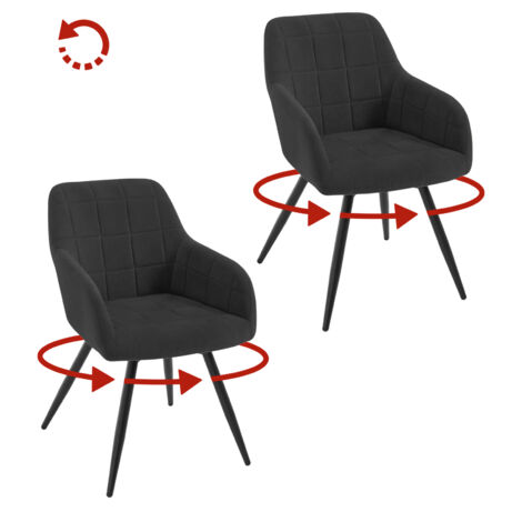 Lot de 2 Chaises Pivotante Salle à Manger WOLTU, Fauteuil Salle à Manger en Velours, Pieds en Métal, Noir
