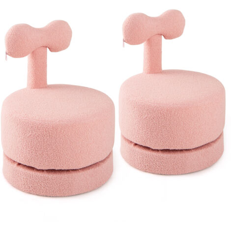 Lot de 2 Chaises Pivotantes 360° pour Enfants en Velours Teddy avec Dossier en Nœud et Siège Rembourré en Mousse, Patins Anti-Rayures, Rose