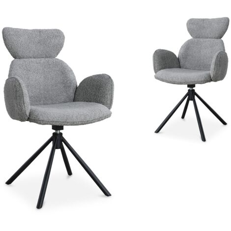 Lot de 2 chaises pivotantes avec accoudoirs en tissu effet peau
