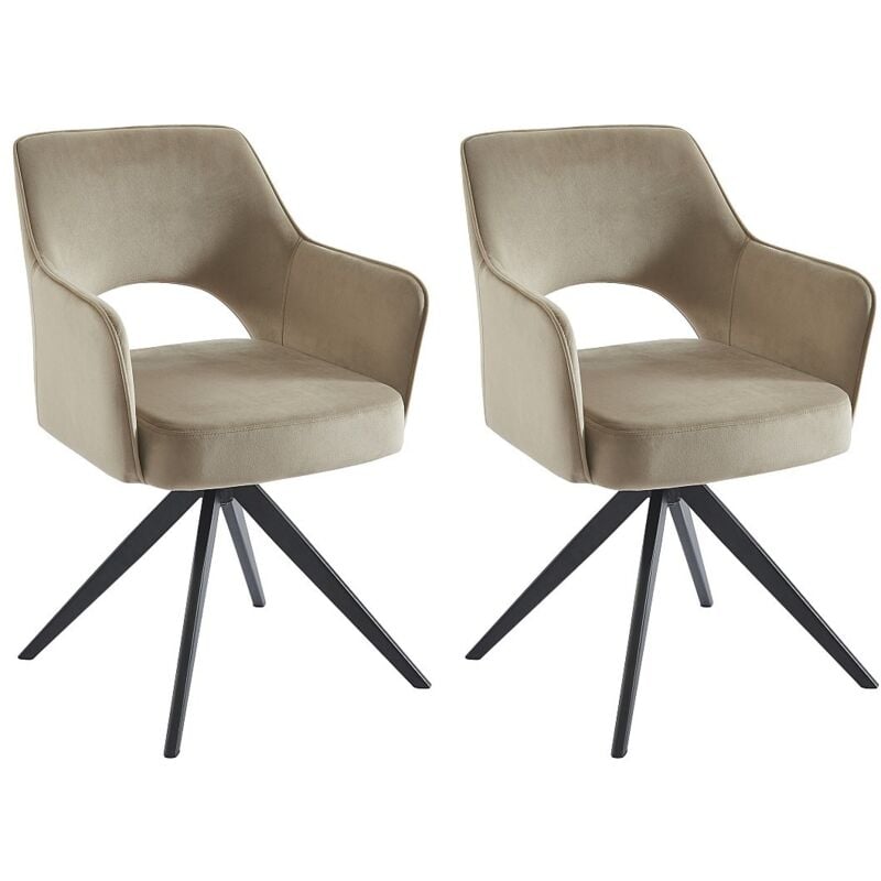 Vente-unique - Lot de 2 chaises pivotantes avec accoudoirs en velours et métal noir - Beige - konya