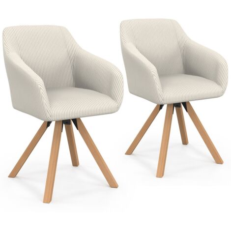 Lot de 2 chaises pivotantes de salle à manger, fauteuils de table JANY en velours côtelé beige