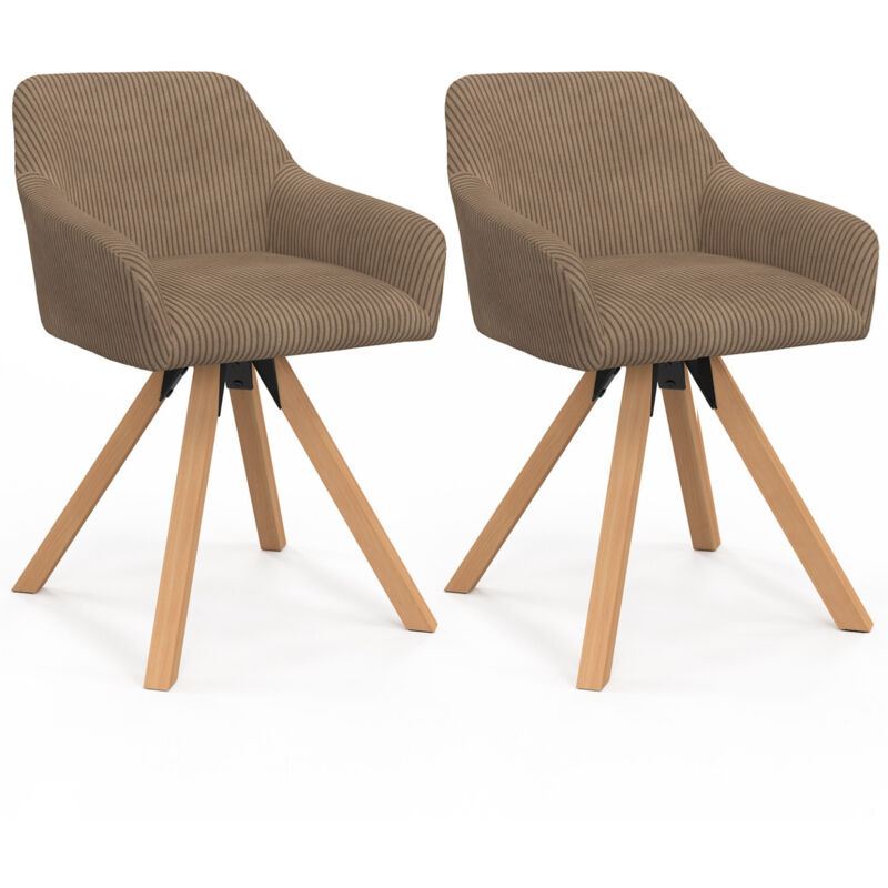 Lot de 2 chaises pivotantes de salle à manger, fauteuils de table JANY en velours côtelé taupe