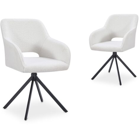 Lot de 2 chaises pivotantes design en tissu bouclette blanc écru