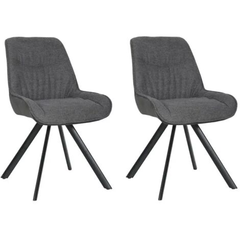 Lot de 2 chaises pivotantes en tissu gris foncé pieds métal - JADEN