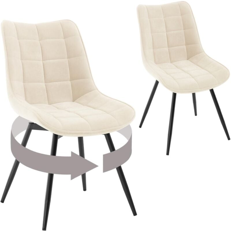 Woltu - Lot de 2 Chaises Pivotantes Salle à Manger Chaises de Cuisine, Tissu en Velours, Pieds en Métal, Beige