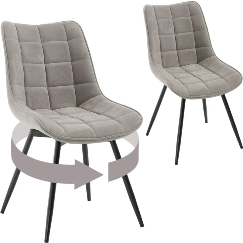 Woltu - Lot de 2 Chaises Pivotantes Salle à Manger Chaises de Cuisine, Tissu en Velours, Pieds en Métal, Gris Clair