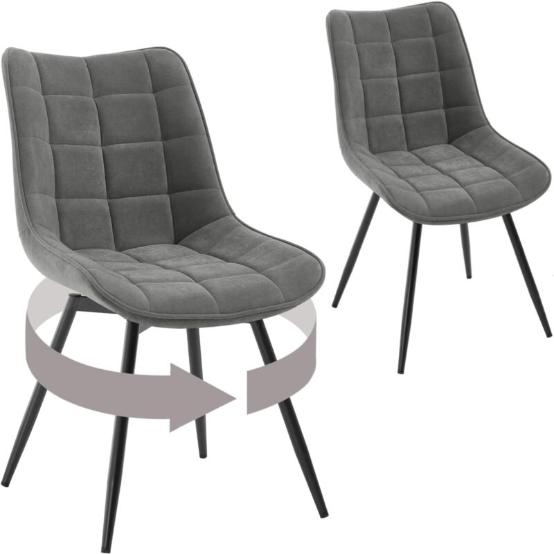 Woltu - Lot de 2 Chaises Pivotantes Salle à Manger Chaises de Cuisine, Tissu en Velours, Pieds en Métal, Gris Foncé