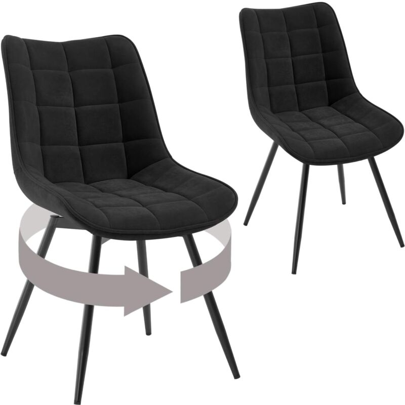 Woltu - Lot de 2 Chaises Pivotantes Salle à Manger Chaises de Cuisine, Tissu en Velours, Pieds en Métal, Noir