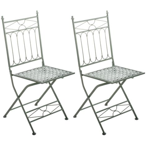 Lot de 2 chaises pliable de jardin terrasse balcon design rustique en fer forgé vert vieilli 100003129