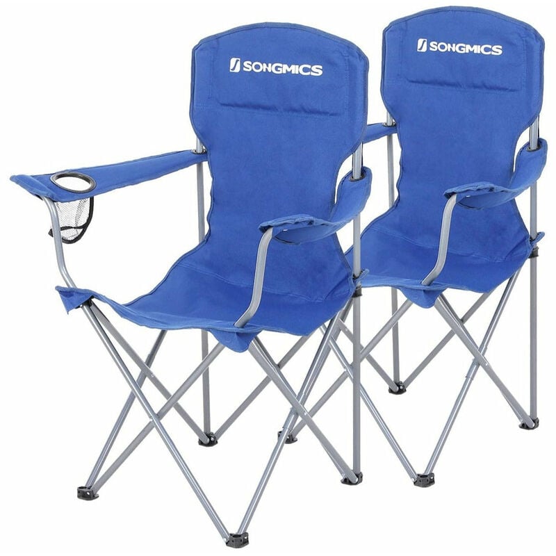 Lot de 2 chaises pliables confortables pliables avec armature robuste charge max. 150 kg avec porte-bouteille chaise d'extérieur bleu
