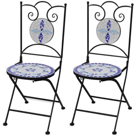 Lot de 2 Chaises pliables de bistro, Chaises d'extérieur, Fauteuils de jardin céramique bleu et blanc togp13350 DESIGN IN