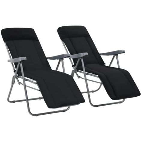 Lot de 2 Chaises pliables de jardin avec coussins,Fauteuils d'extérieur Noir -TF32050