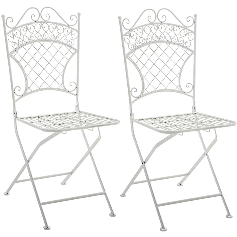 Lot de 2 chaises pliables pour jardin terrasse balcon design rustique en métal blanc 100002832