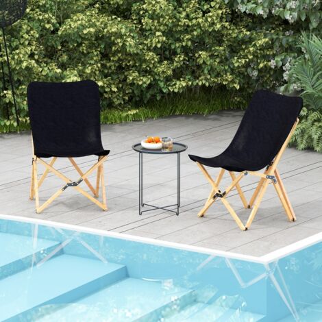 Lot de 2 Chaises Pliante de Jardin Extérieur Chaise Camping Portable Bambou avec Sac de Transport Chaise Charge 150 KG Noir