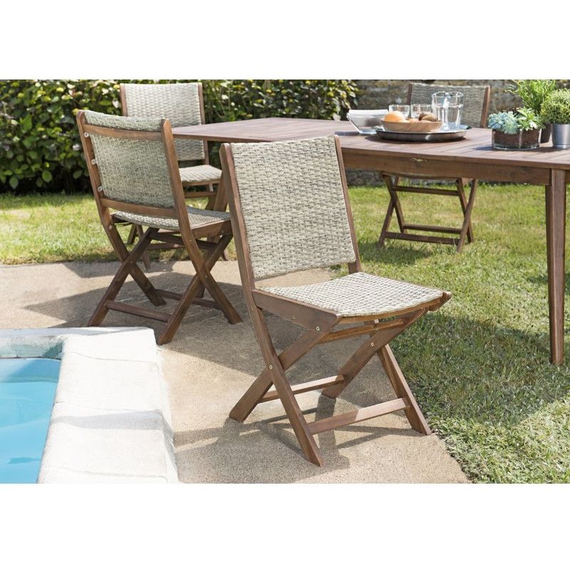Victoire - Ensemble de 2 chaises de jardin pliantes en bois Acacia et rotin synthétique - Marron