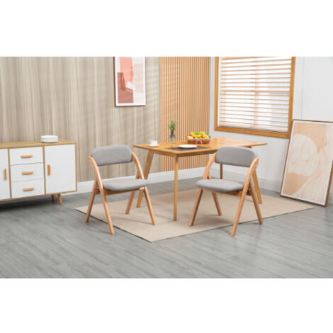 Lot de 2 chaises pliantes avec assise rembourrée, chaises de salle à manger, pieds en bois, gris