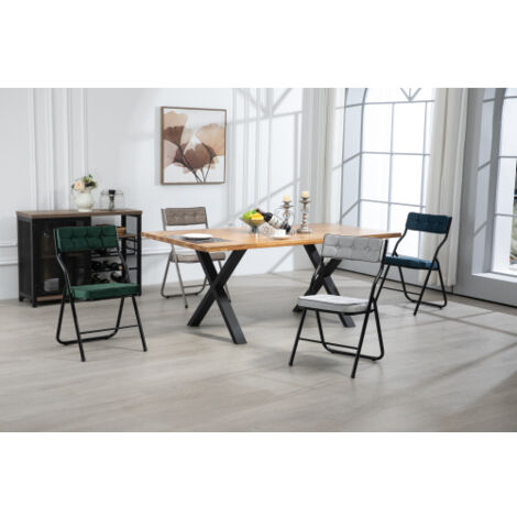 Lot de 2 chaises pliantes avec coussin, chaises de salle à manger, en métal, bleu