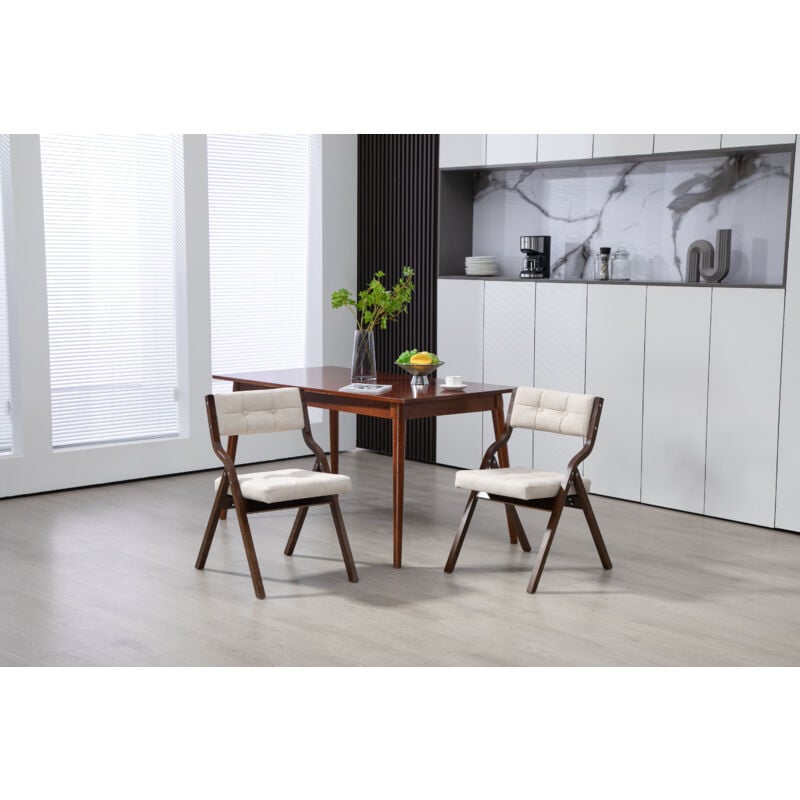 Lot de 2 Chaises pliantes avec coussin en velours rembourrée et cadre en bois, beige