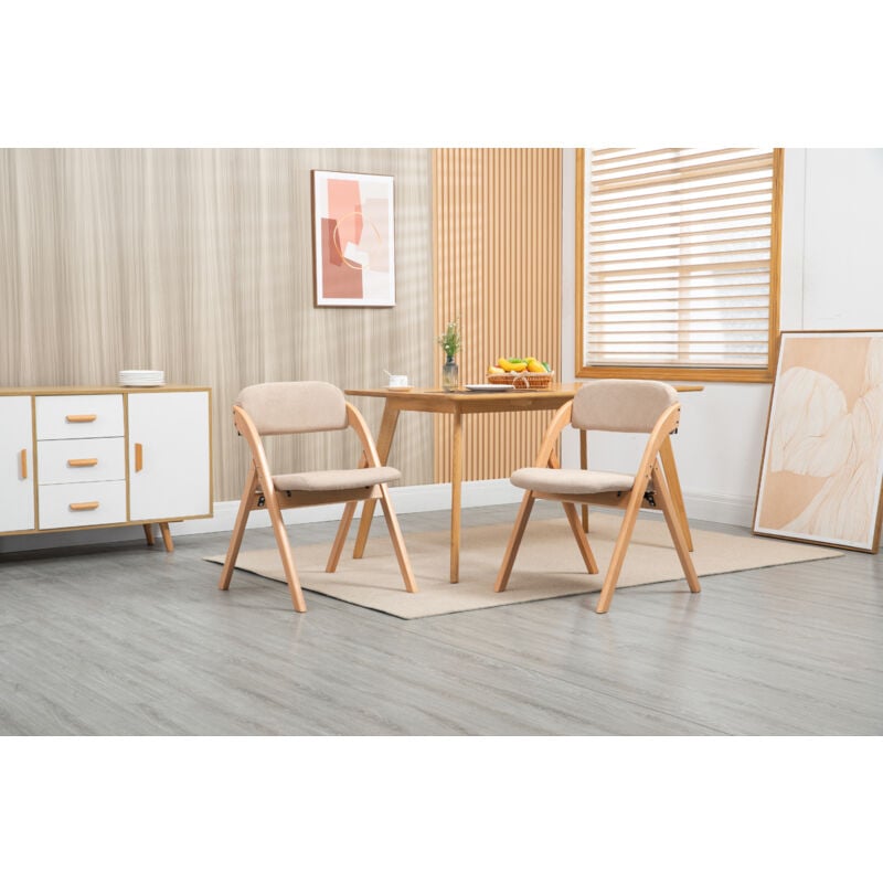 Lot de 2 Chaises pliantes avec coussin en velours rembourrée et cadre en bois, kaki