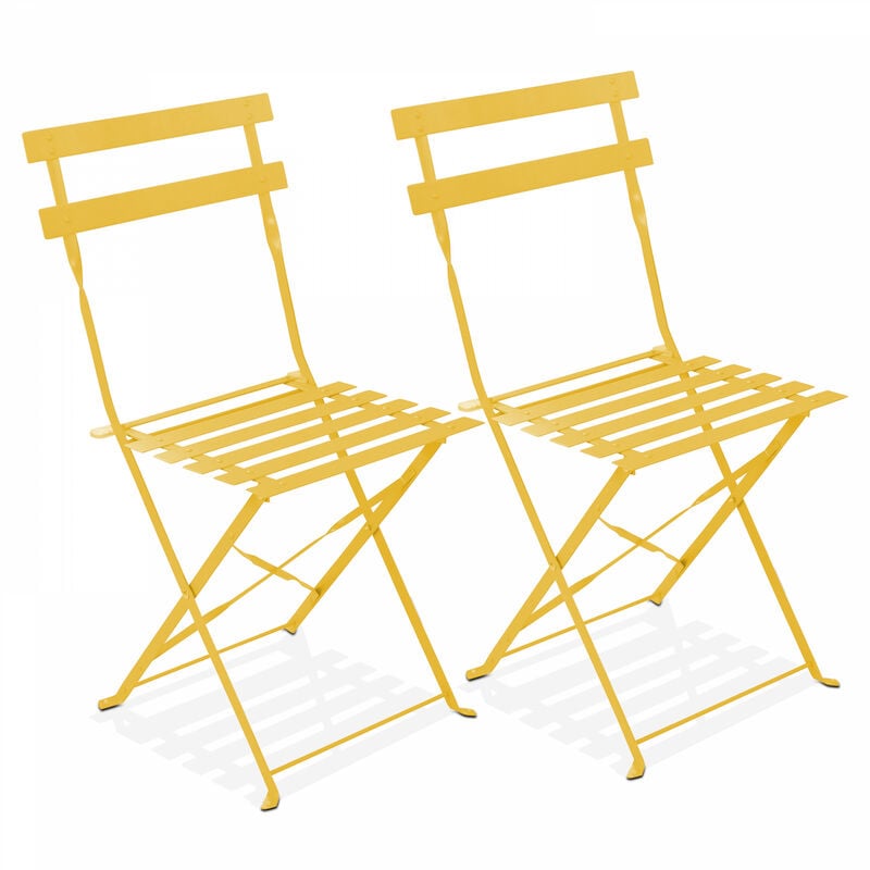 Oviala - Lot de 2 chaises pliantes en acier jaune - Jaune