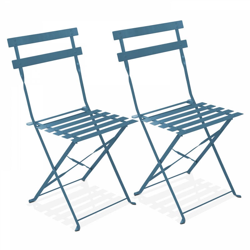 Lot de 2 chaises pliantes acier bleu pacific - Bleu