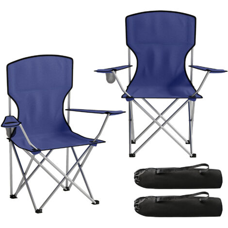 Lot de 2 chaises pliantes camping bleu foncé, dossier haut 88x57x97cm, porte-gobelet inclus, sac transport pratique, idéal pour extérieur, randonnée, pique-nique.