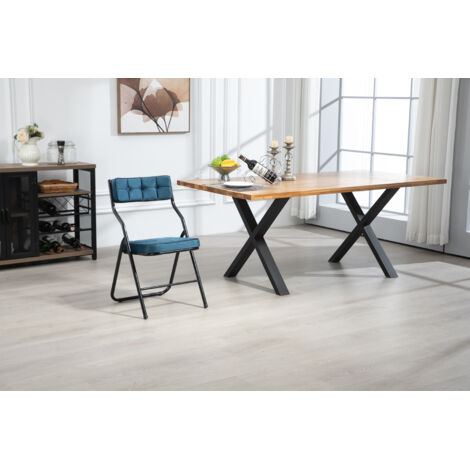 Lot de 2 chaises pliantes – Chaises de salle à manger pliables avec coussin, chaise supplémentaire pliante portable et assemblée pour invités, cuisine, bureau, fête de mariage, bleu