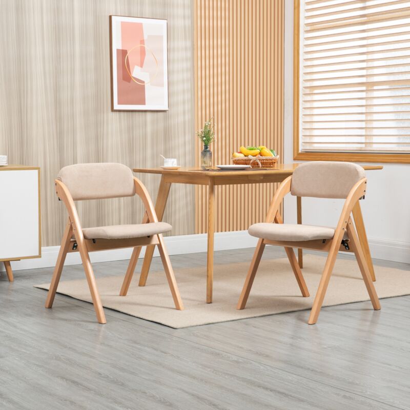 Lot de 2 chaises pliantes - Chaises de salle à manger pliables en bois avec siège rembourré, housse amovible - Pour invités, cuisine, bureau, fête de