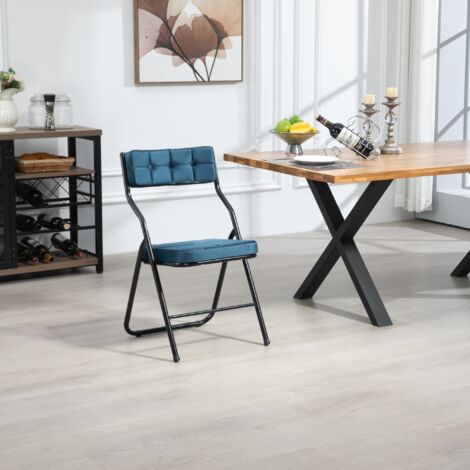 Lot de 2 chaises pliantes - Chaises de salle à manger rembourrées et pliables, chaises pliantes portables et assemblées pour invités, cuisine, bureau, mariage, fête - Bleu
