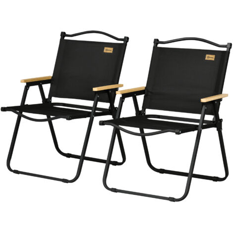 Lot de 2 chaises pliantes de camping et pêche, tissu Oxford et acier, 54x59x78 cm, noir