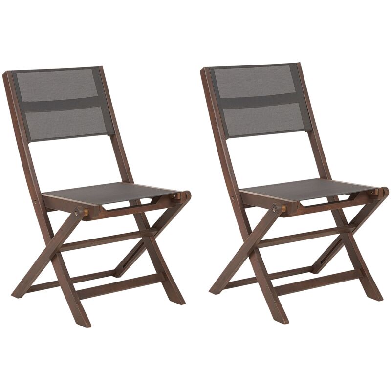 Lot de 2 Chaises Pliantes en Bois d'Acacia Foncé et Textile Gris pour Jardin Cesana