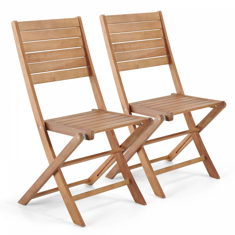 Oviala - Lot de 2 chaises pliantes en bois d'eucalyptus