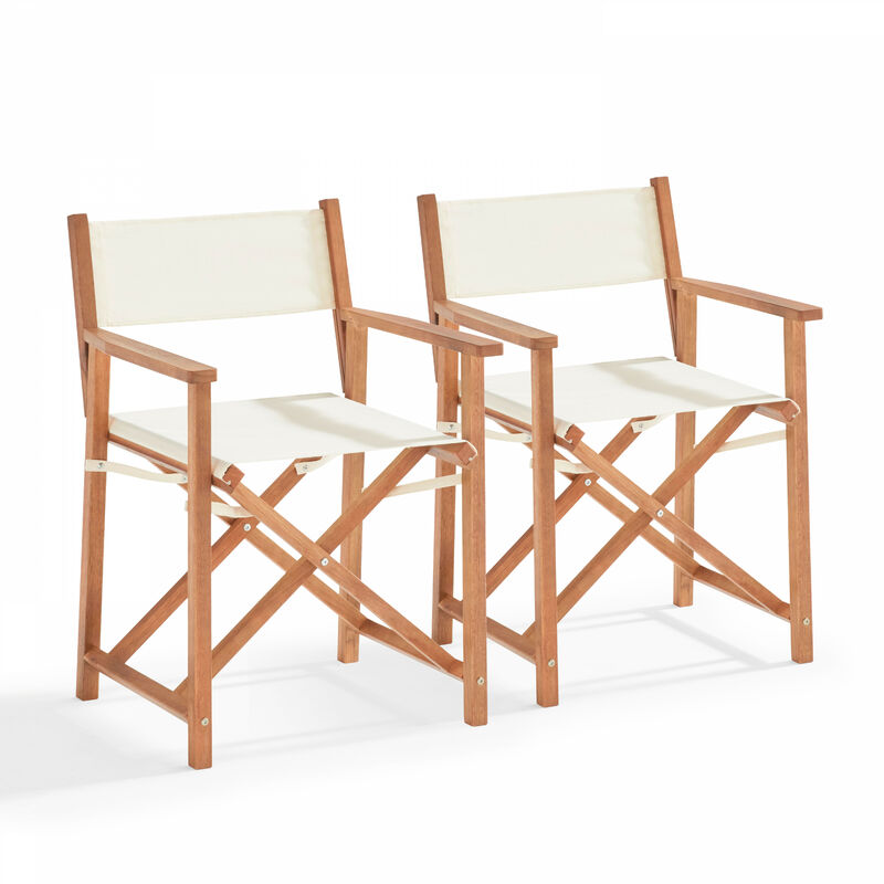 Oviala - Lot de 2 chaises pliantes en bois d'eucalyptus et textilène blanc