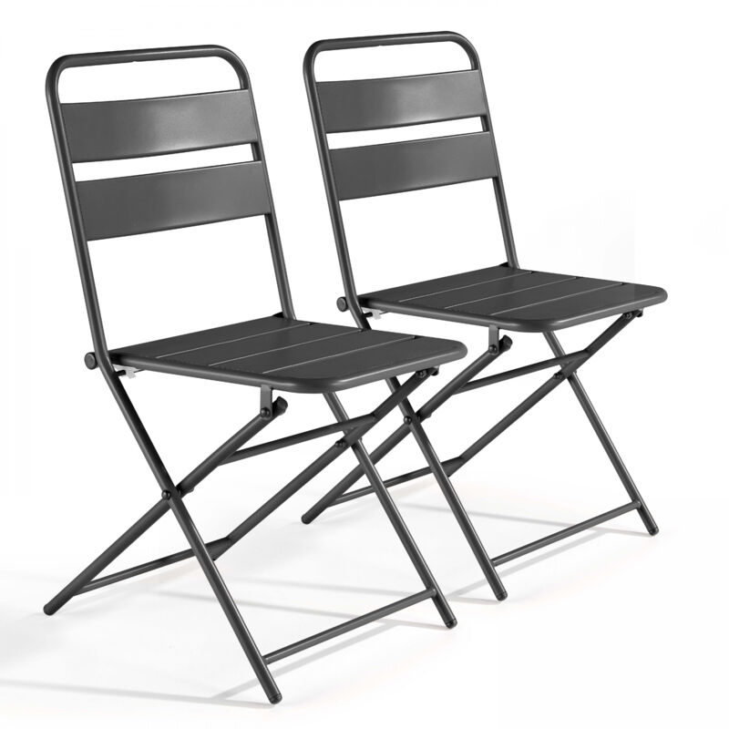 Lot de 2 chaises de jardin pliantes en métal gris - Palavas