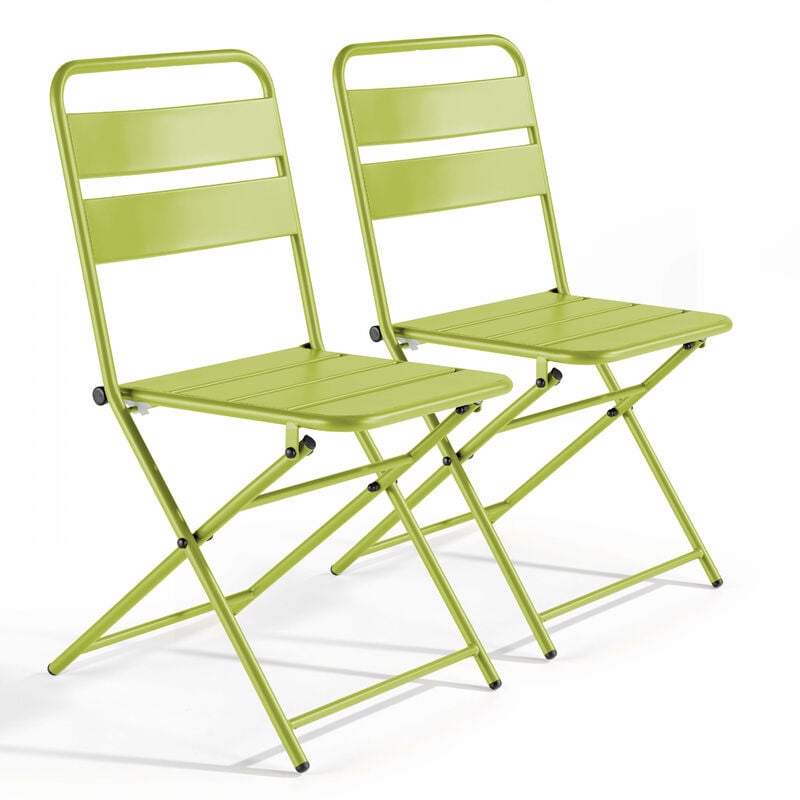 Lot de 2 chaises de jardin pliantes en métal vert - Palavas - Vert