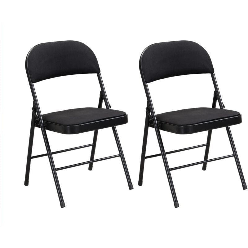 Vente-unique - Lot de 2 chaises pliantes en velours et métal - Noir - ortensia