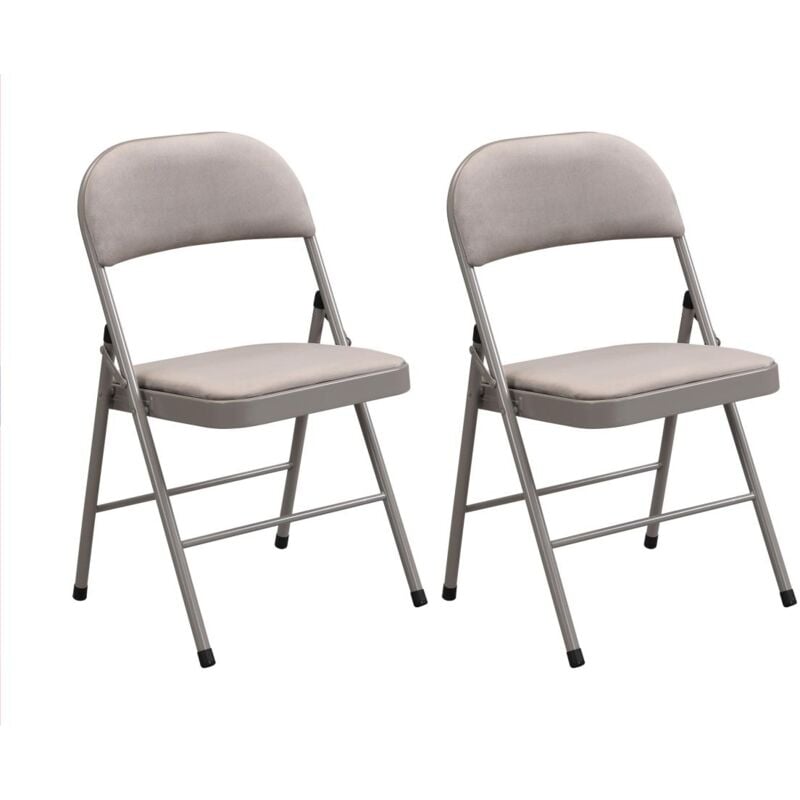 Vente-unique - Lot de 2 chaises pliantes en velours et métal - Taupe - ortensia