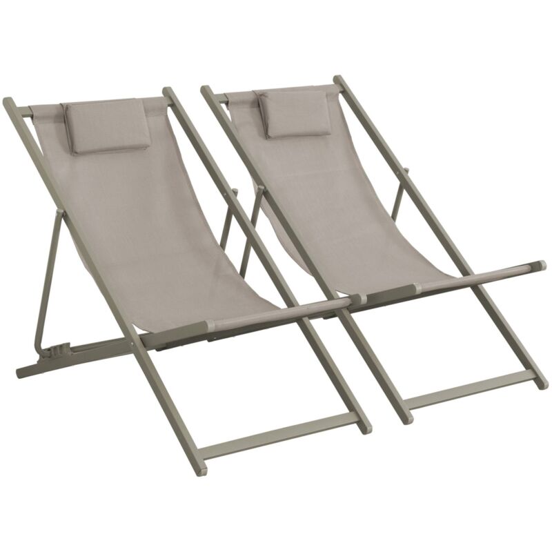 Lot de 2 chaises pliantes matera avec coussin en aluminium / textilene. kaki. 102 x 62 x 81 cm